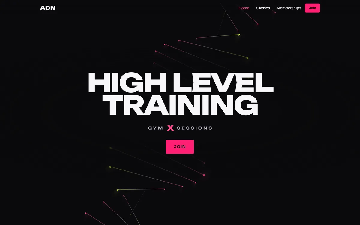 The home page of the ADN demo, a gym