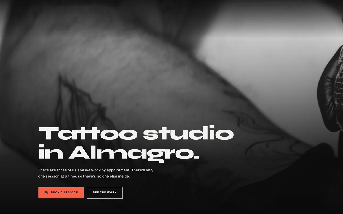 The home page of the TINKTANIUM demo, a tattoo studio